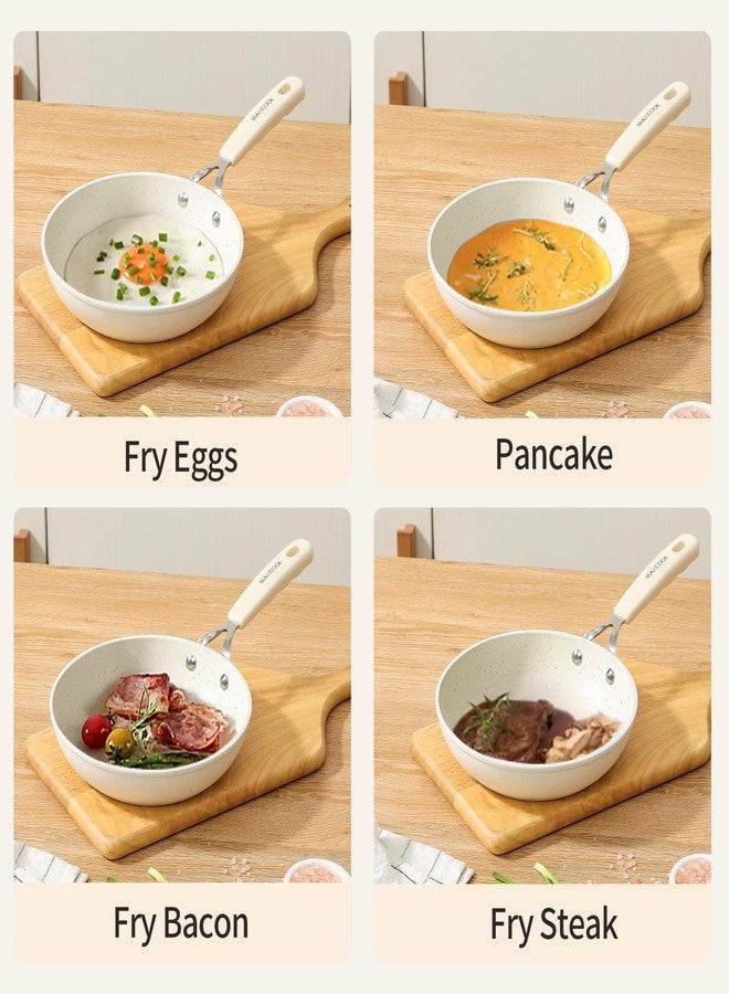 MAX COOK MAXCOOK Mini Nonstick Egg Pan, 6.3 Inch Omelet Pan, Small Single Serve Egg Nonstick Skillet, Medical Stone Coating Cookware with Heat-Resistant Handle (16 cm, White) - Image 4